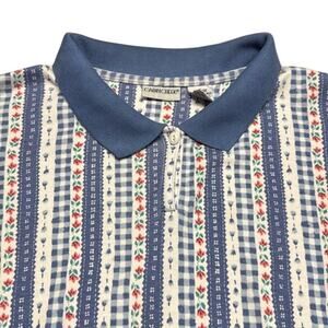 New Cabin Creek Blue‎ White Red Floral Print Cottagecore Polo Size XL